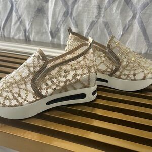 Gold Sequin Slip-On Platform Mules